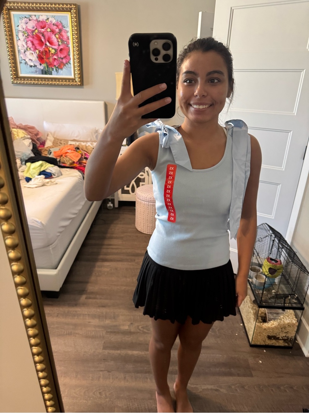 Light Blue Tie-Shoulder Ribbed Tank Top - Unbranded